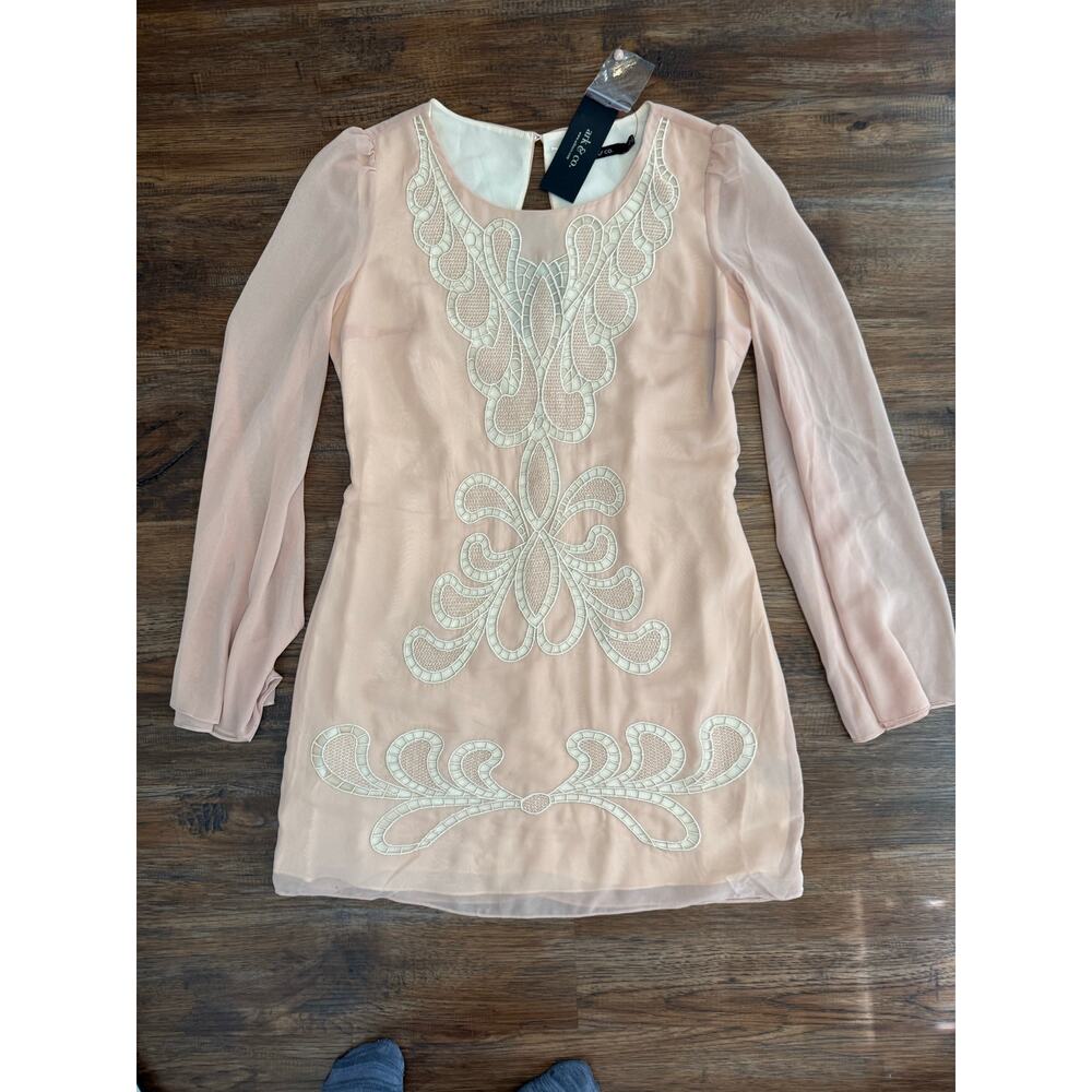 Ark & Co. Anthropologie peach blush embroidered dress tunic sheer bell sleeve - Picture 1 of 15